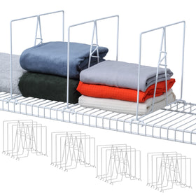 Ziroland wire shelf divider in white on a 12-inch deep shelf for neat organization.