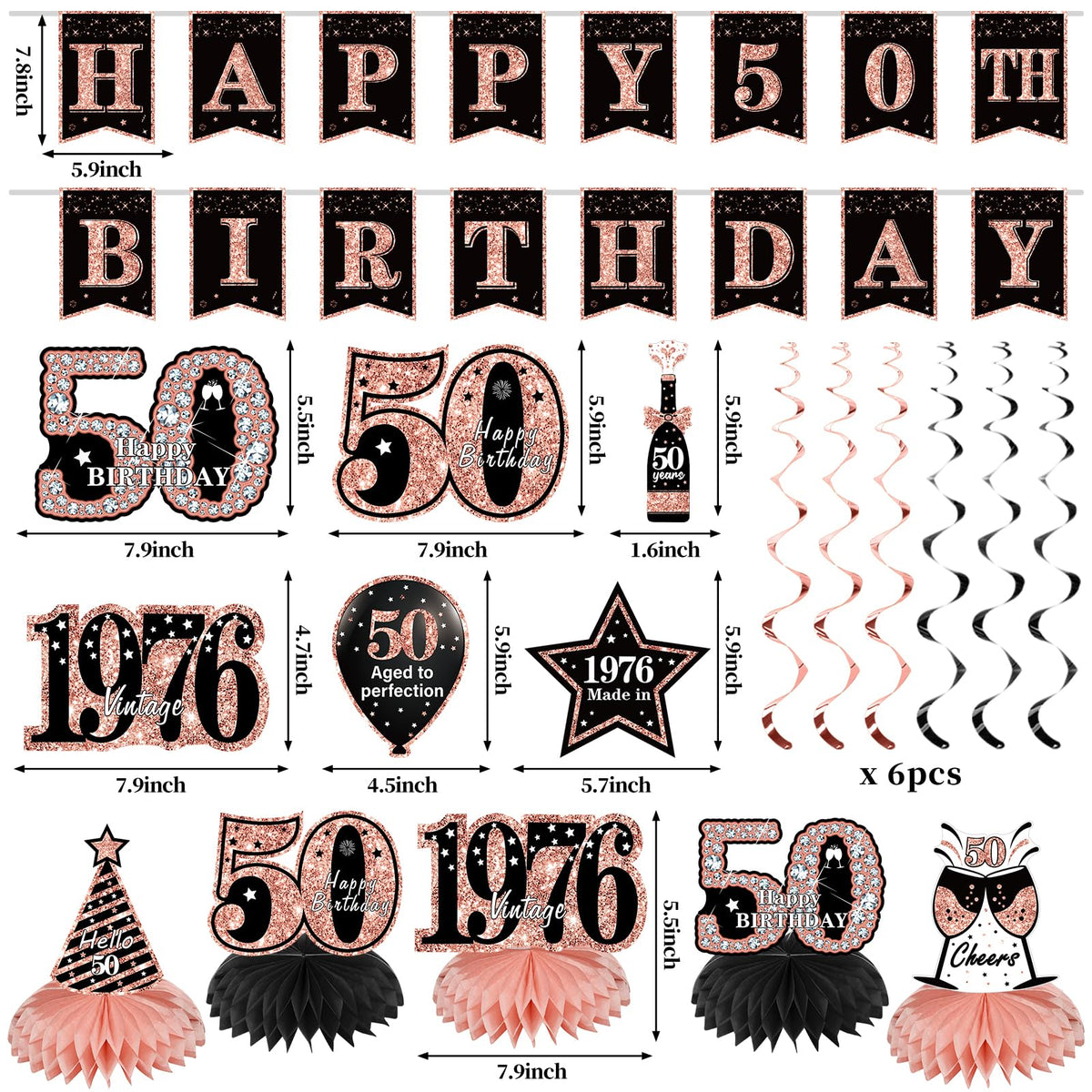 Zirtorei Happy 50th Birthday banner in rose gold elevates party décor