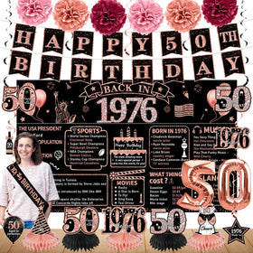 Zirtorei 50th birthday backdrop adds elegant rose-gold ambiance for photos
