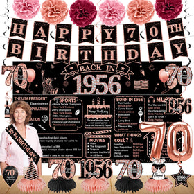 Zirtorei 70th birthday banner rose gold for a vintage party backdrop