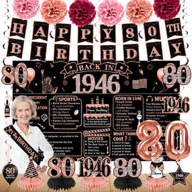 Zirtorei 80th birthday banner backdrop for elegant indoor celebrations.