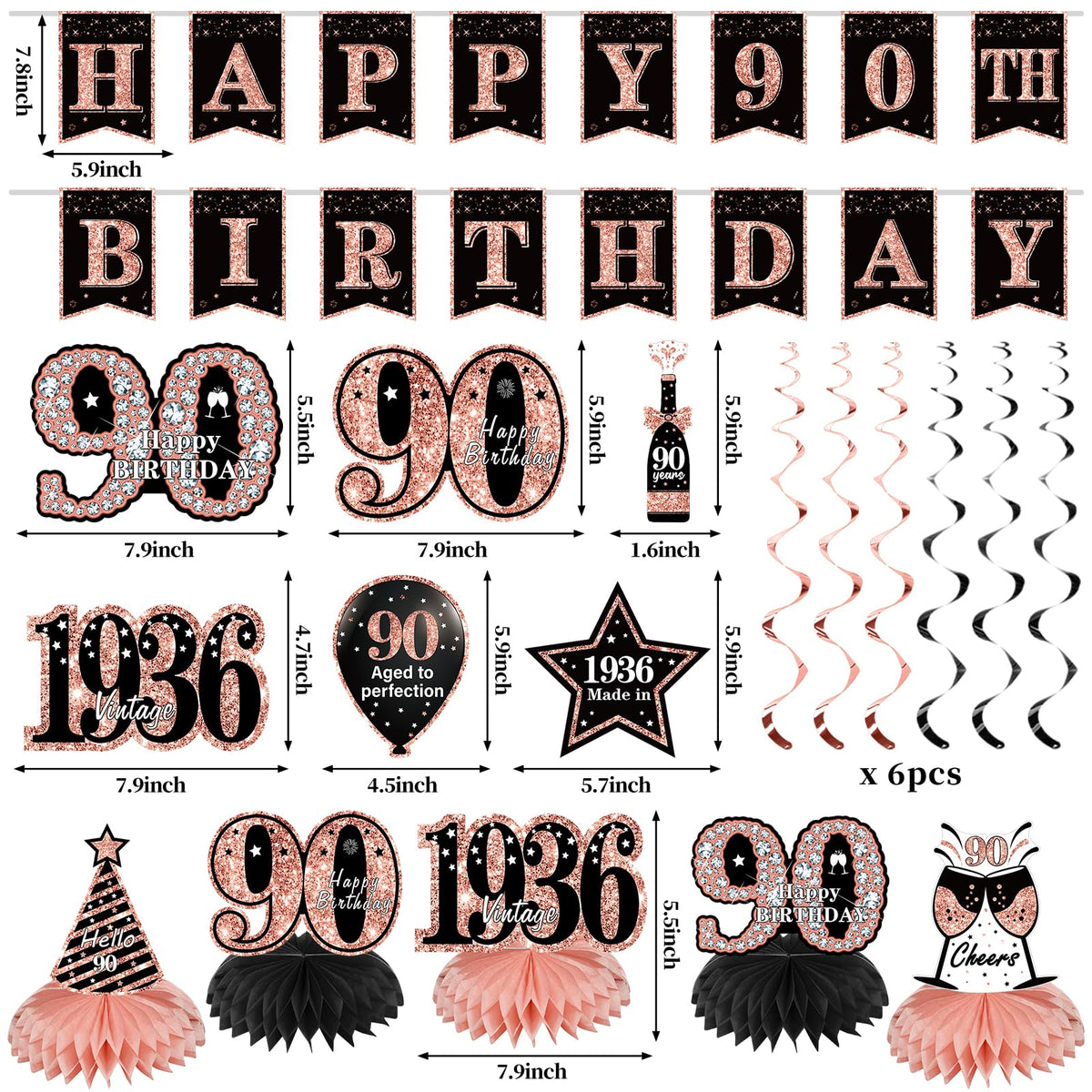 Zirtorei 'HAPPY 90th BIRTHDAY' banner adds a chic focal point.