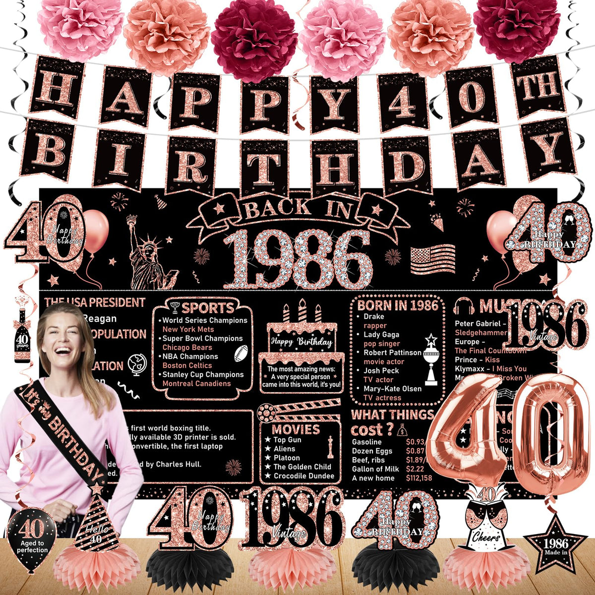 Zirtorei rose gold 40th birthday backdrop for elegant photos