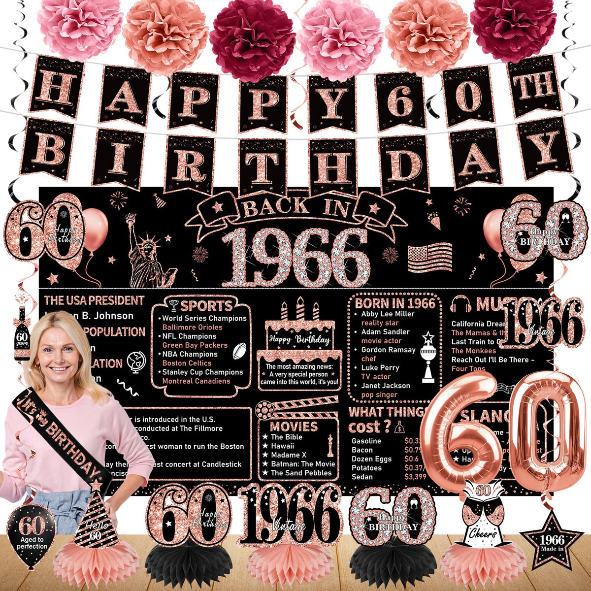 Zirtorei rose gold 60th birthday backdrop for elegant photos