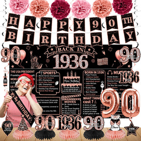 Zirtorei rose gold 90th backdrop ideal for elegant party photos.