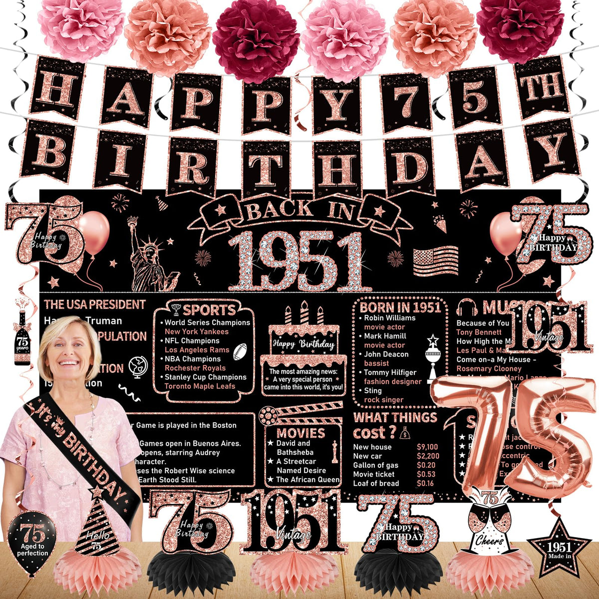 Zirtorei year-1951 backdrop in rose gold for a nostalgic photo backdrop.
