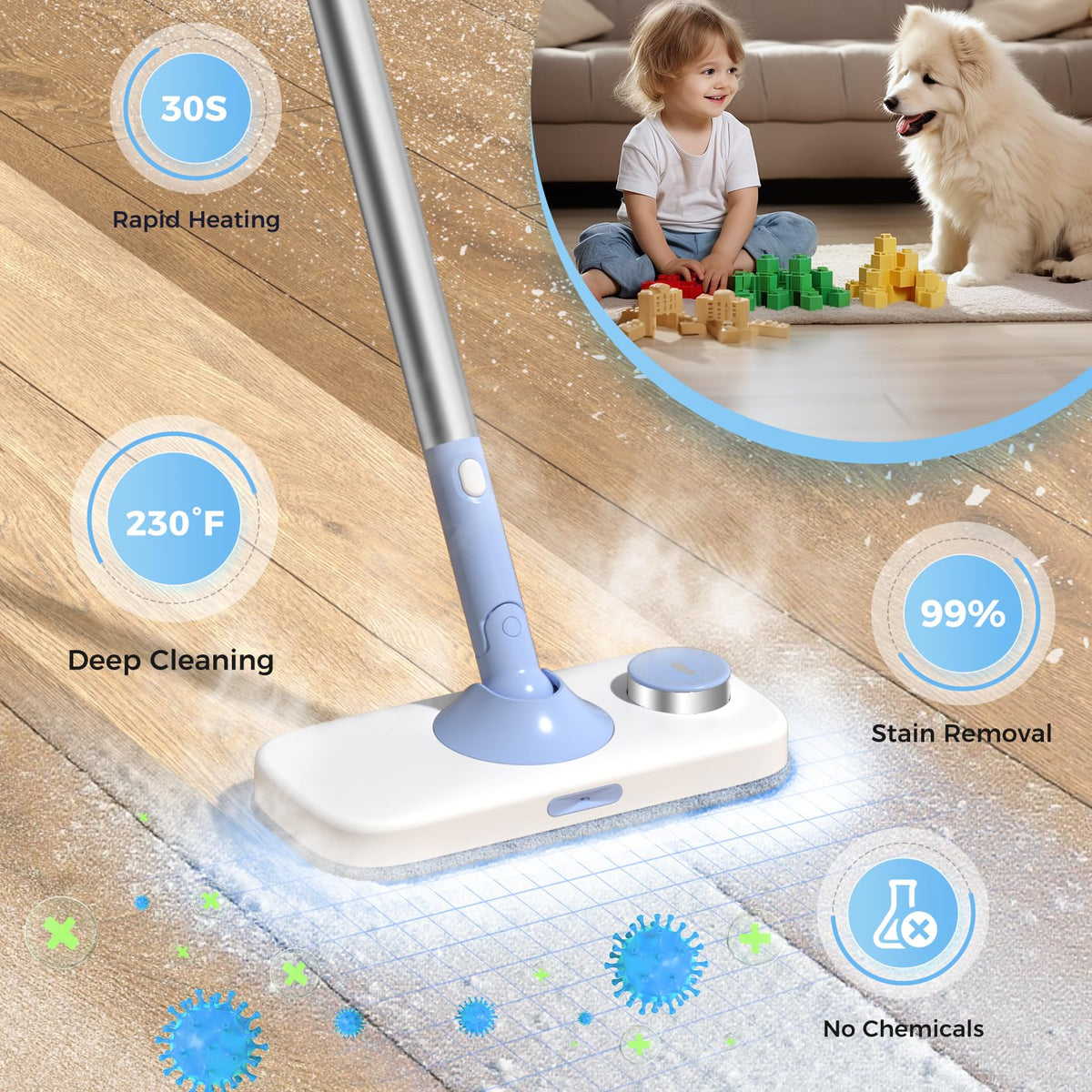 Zisgner deep-clean steam helps lift grime and dirt efficiently.