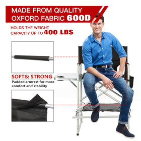 ZIXNEXKOO foldable makeup chair with table provides a convenient workspace on set