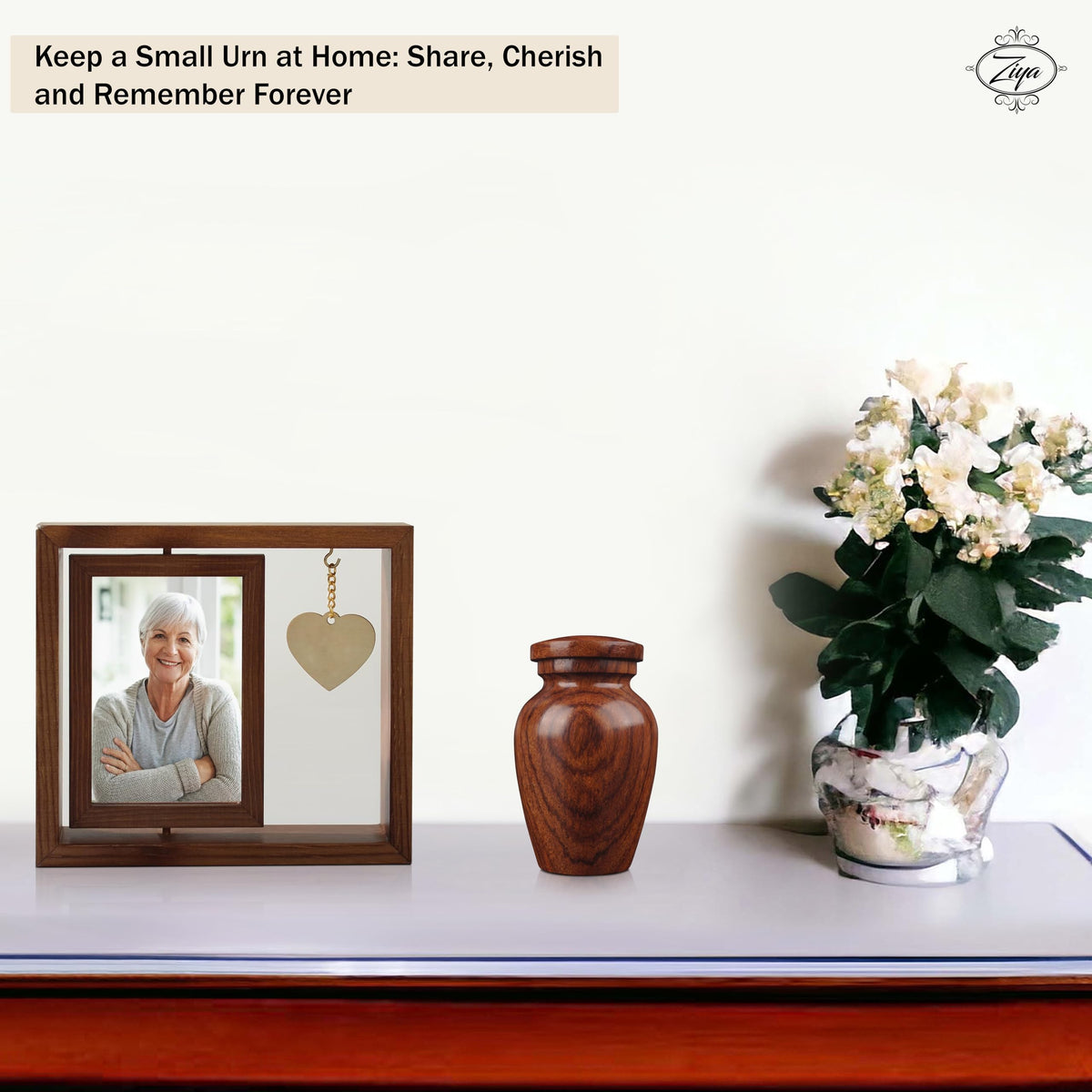 ZIYA rosewood urn highlighting natural grain for dignified memorial.