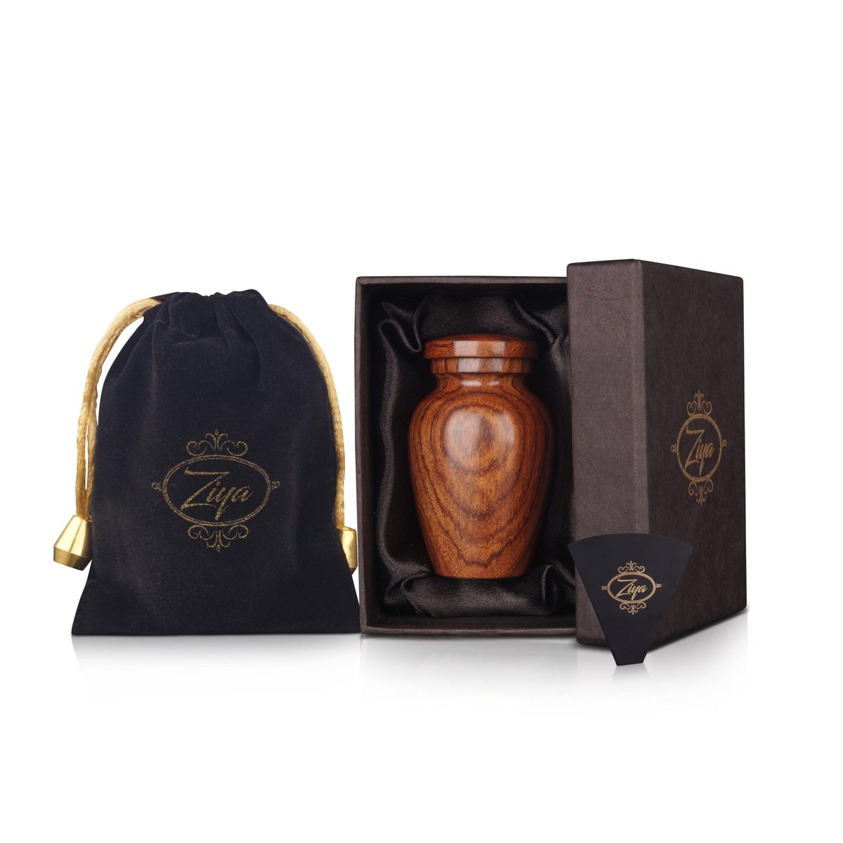 ZIYA wooden mini urn with natural rosewood grain for cherished memories.