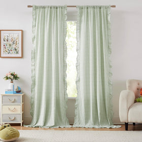 ZJDECOR buffalo plaid ruffled curtains; 40x84 panels filter light and enhance privacy.