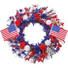 zjlmit patriotic front door wreath 22inch with red white blue berries and stars boosts festive curb appeal.