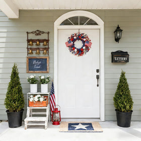 zjlmit grapevine base wreath adds natural texture and easy hanging for porch decor.