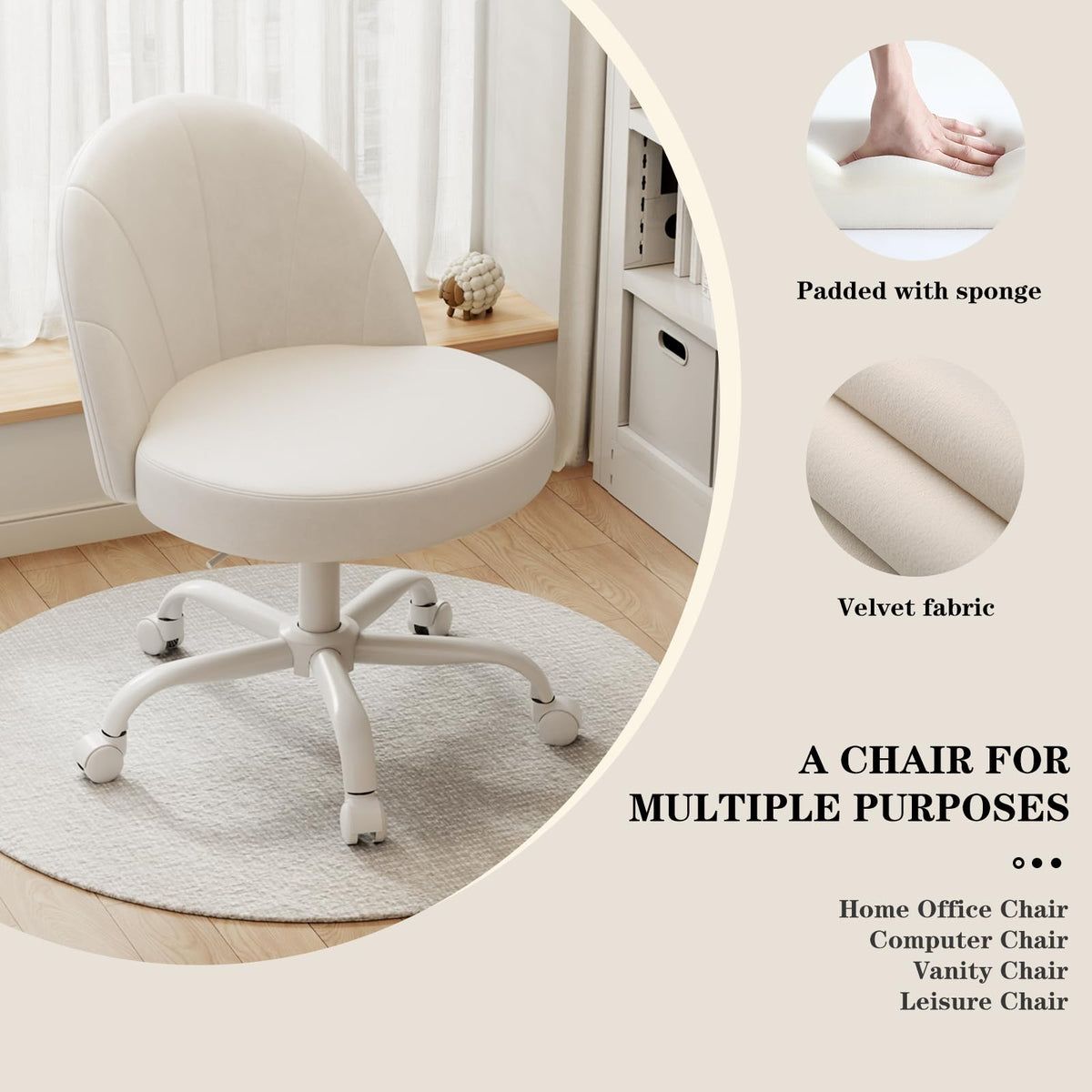 Zkfhome Velvet Vanity Chair height adjustment lets you match counter height.