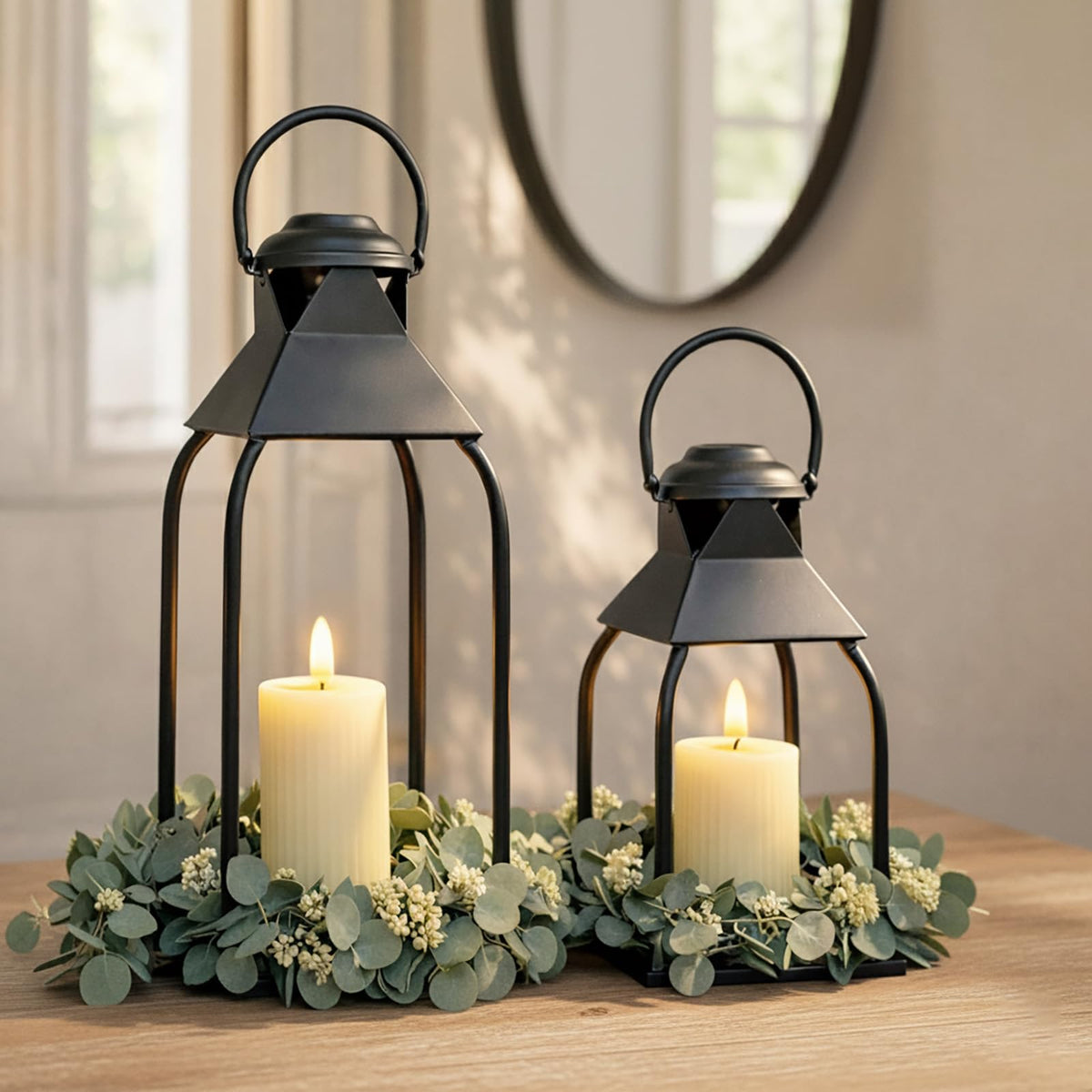 ZLFart 15-7-inch black indoor outdoor lantern for warm porch ambiance