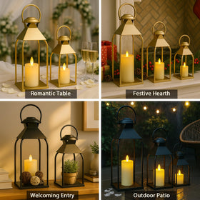 ZLFart lantern set used as elegant wedding centerpieces, adding warm glow to reception tables.