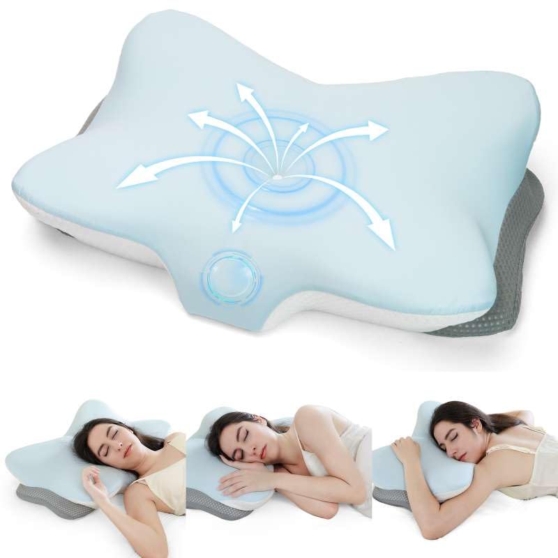 Zmarthumb ergonomic cervical pillow with butterfly shape supporting neck for side and back sleepers.
