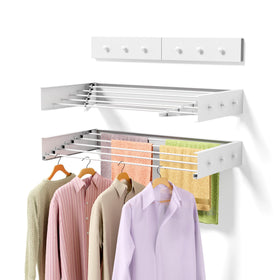 ZMBESUP wall-mounted drying rack with 6 hooks saves floor space