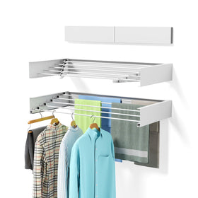 ZMBESUP wall mounted drying rack on wall, showcasing sturdy mounting for daily laundry