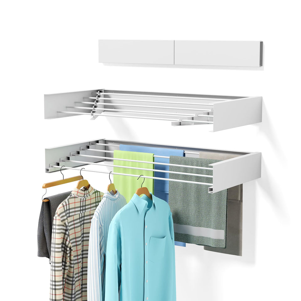 ZMBESUP wall mounted drying rack on wall, showcasing sturdy mounting for daily laundry