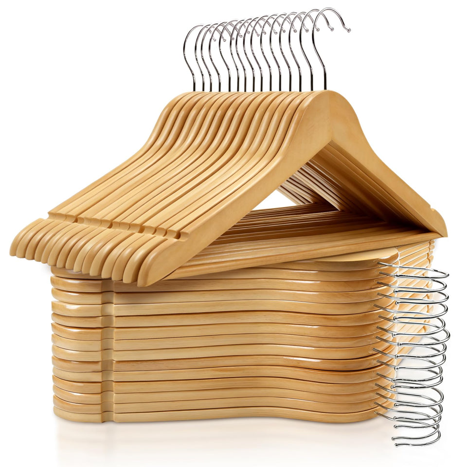 Zmpkhba 30-pack wooden hangers boxed showing natural grain for organized storage