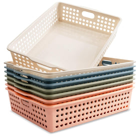 Zmpkhba pastel blue paper organizer basket with handles for easy document storage.