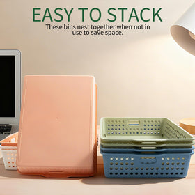Zmpkhba stackable basket saves space while keeping items within reach.