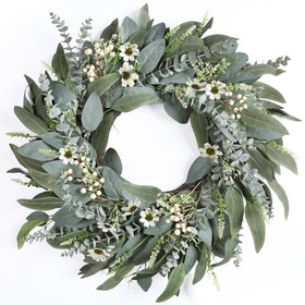 Zmtyykh 26-inch eucalyptus spring wreath front door view highlights lush greenery for welcoming entry