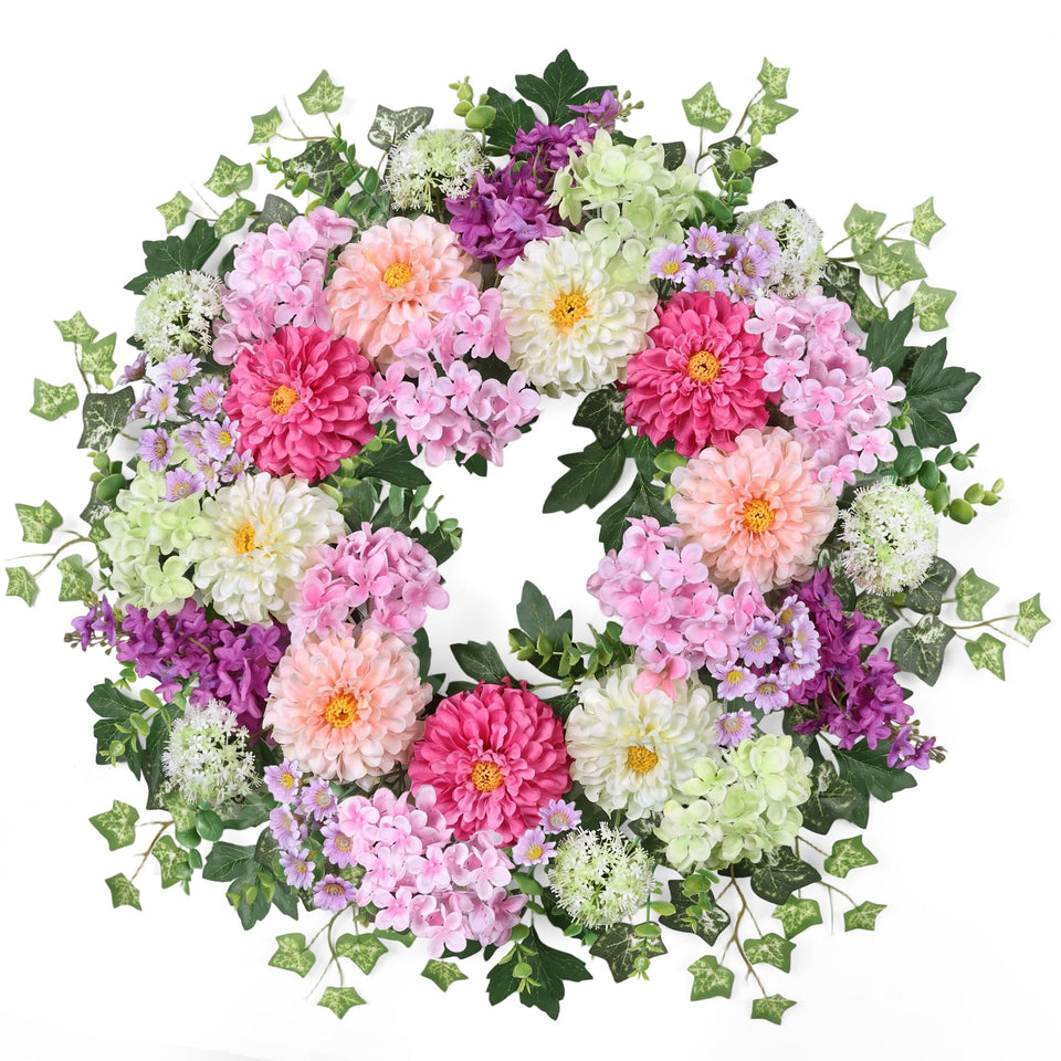Zmtyykh 24 inch wreath close-up highlighting lifelike petals and colors for curb appeal