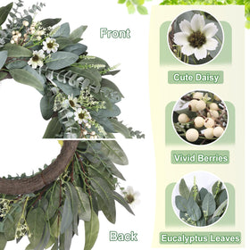 Zmtyykh eucalyptus wreath with berries and white daisies adds porch charm and seasonal color