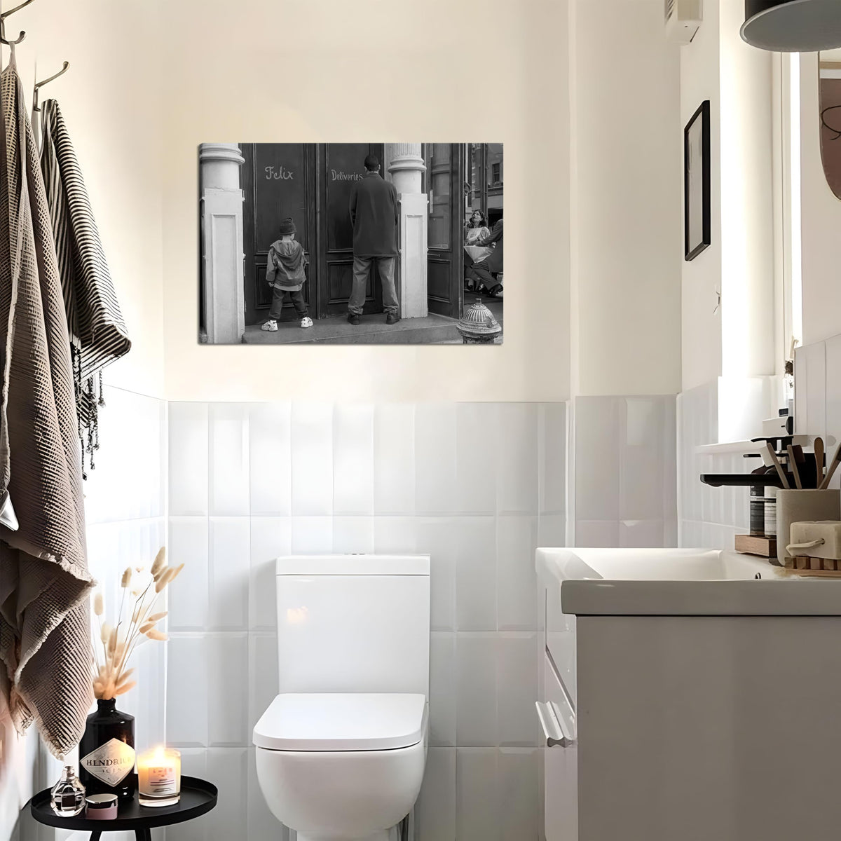 ZNHART black white humor wall decor elevates bathroom ambiance with retro whimsy.