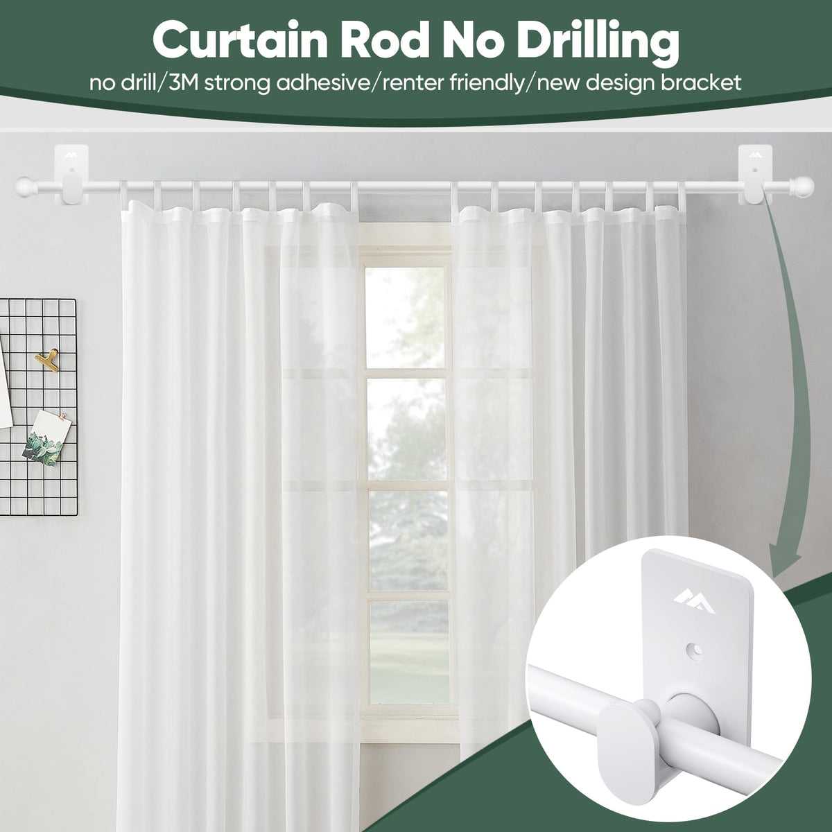 ZNONOX white curtain rod 30-90 inches ready for easy installation
