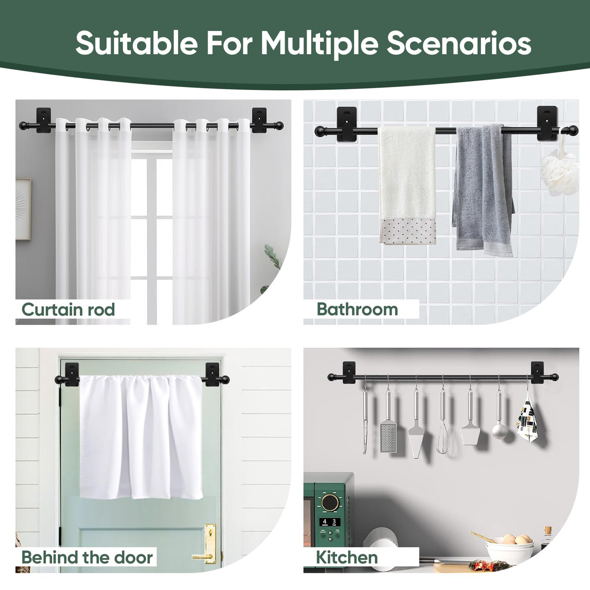 ZNONOX curtain rod on glass and tile surfaces
