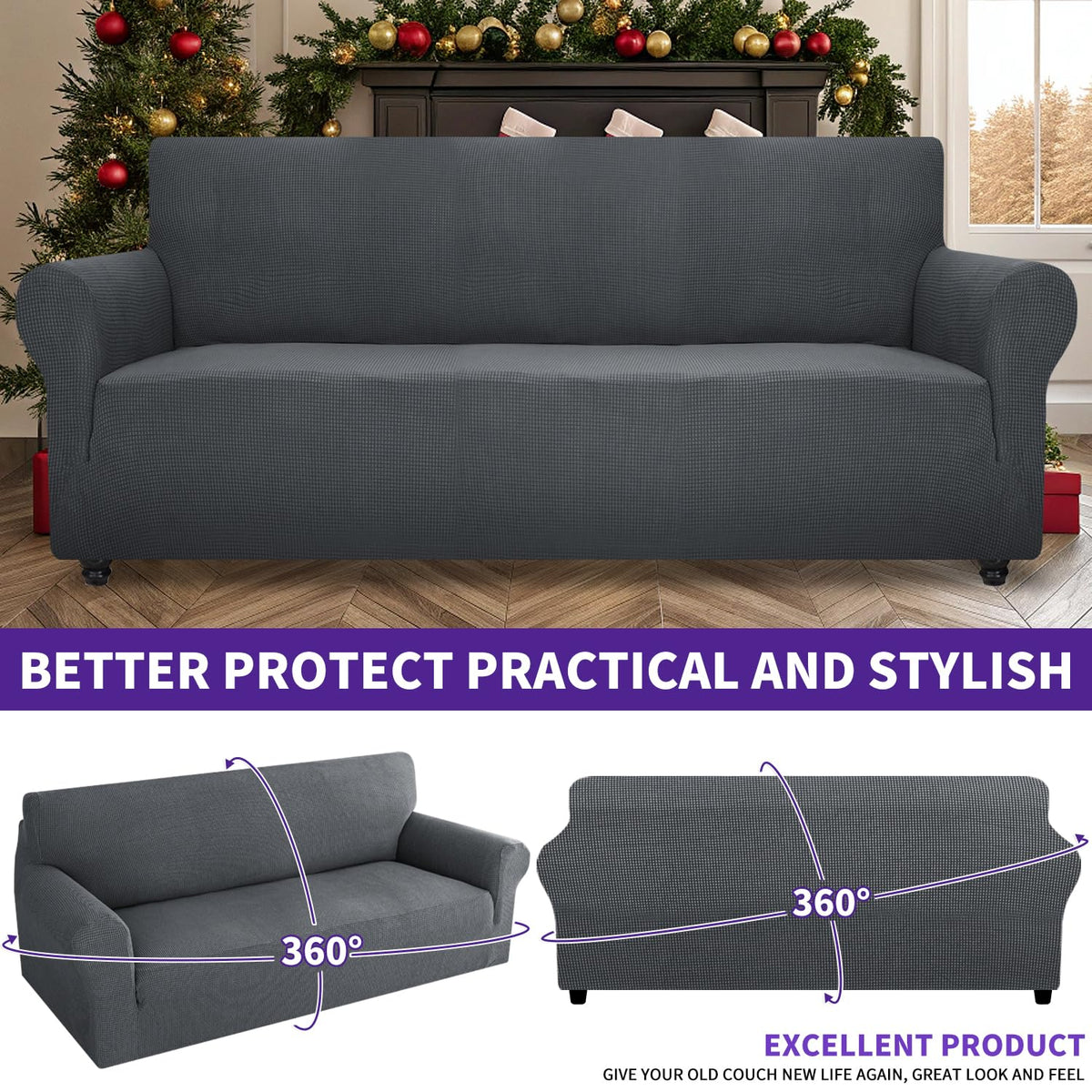 ZNSAYOTX couch cover on sofa in dark grey protects upholstery.