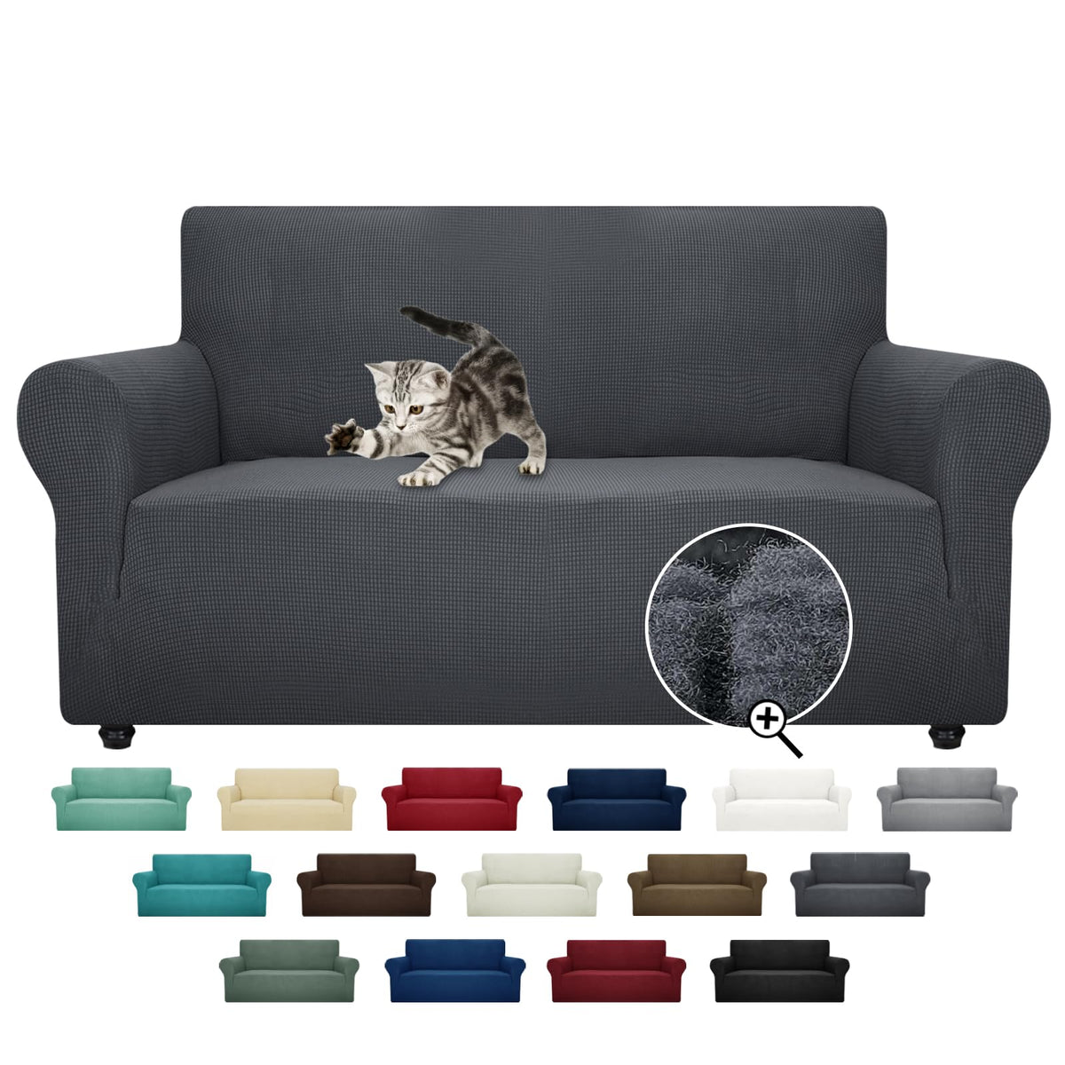 ZNSAYOTX loveseat cover front view shows snug fit and stylish texture.