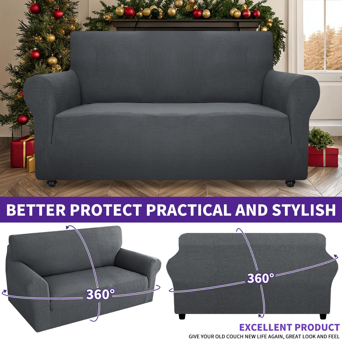 ZNSAYOTX loveseat cover side view demonstrates edge-to-edge protection and tidy appearance.