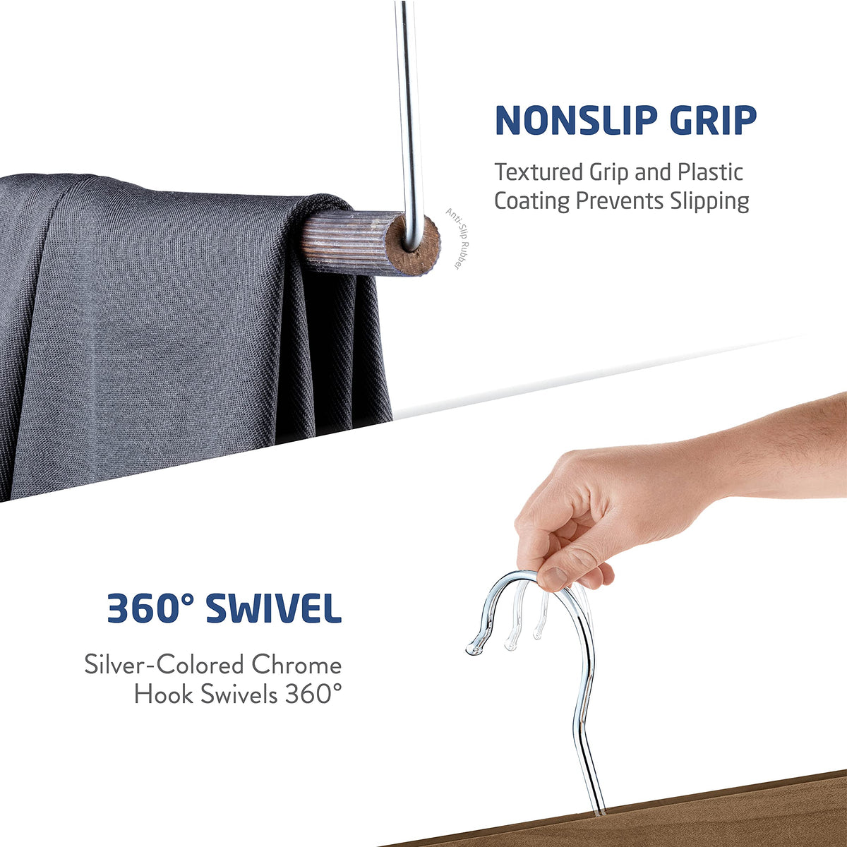 Zober 360-degree hook enables full rotation for versatile access to pants.