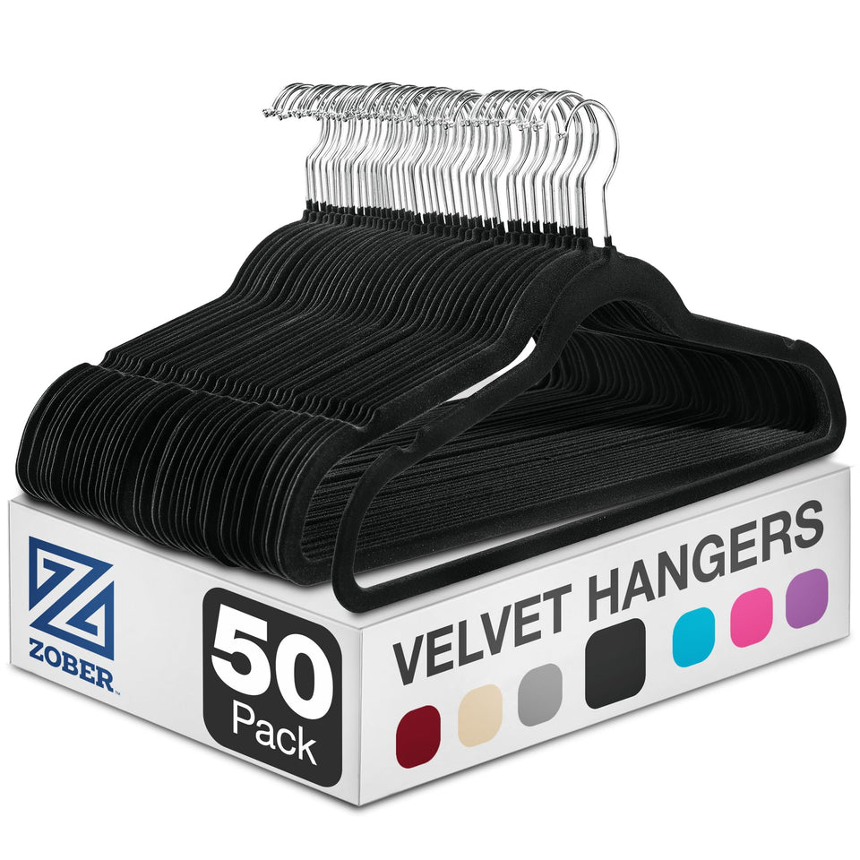 ZOBER Black Velvet Hangers with non-slip grip keep garments secure