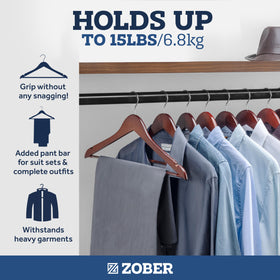ZOBER hanger with 360-degree chrome hook for easy access.
