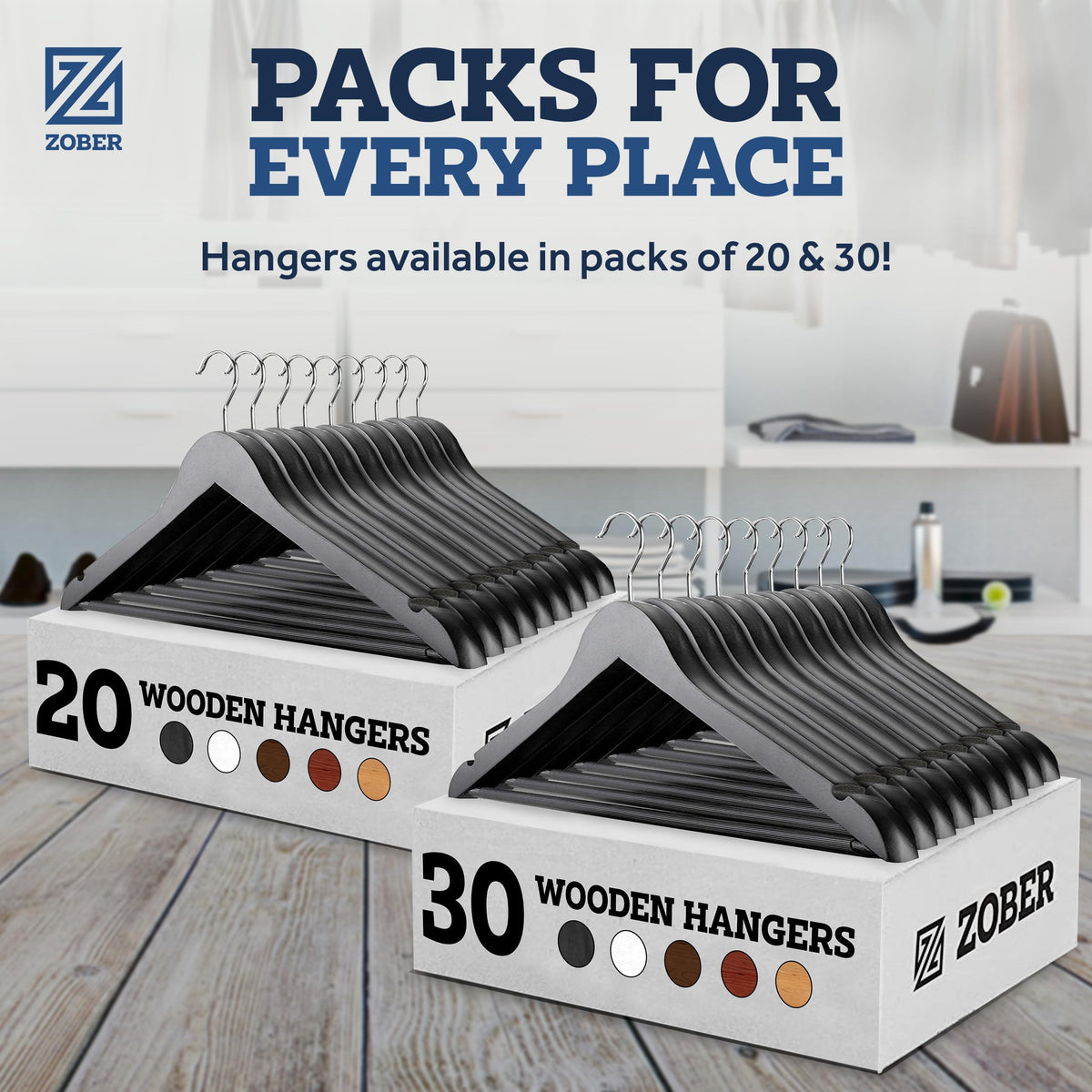 ZOBER hanger in a neatly organized closet saves space.
