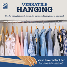 zober closet rod setup shows multiple hangers for organized wardrobes.