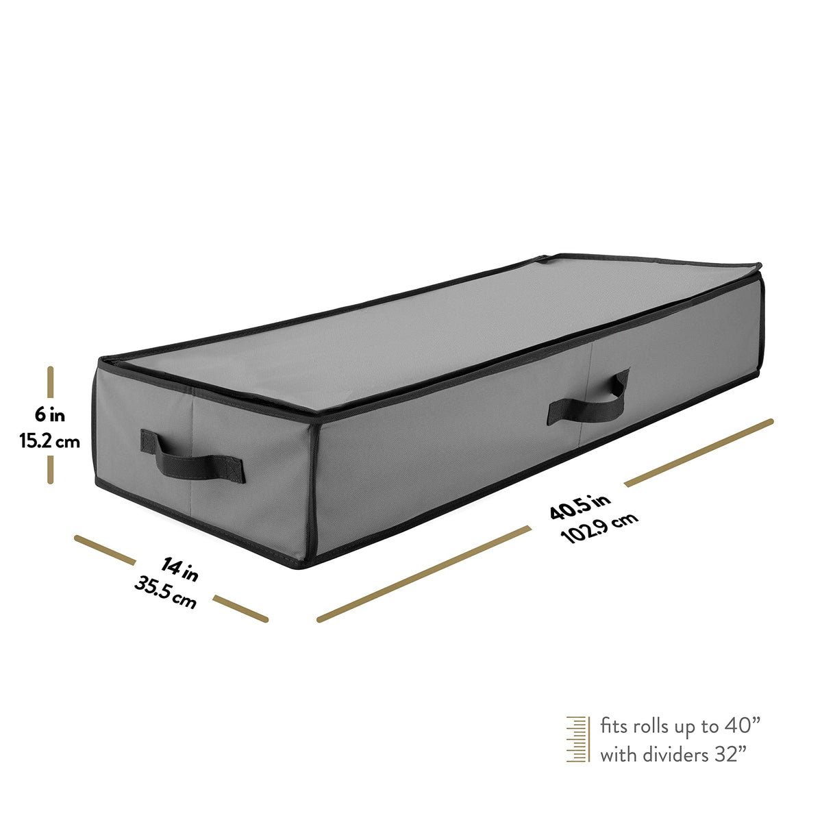 ZOBER compact gift wrap storage fits under beds for seasonal use.