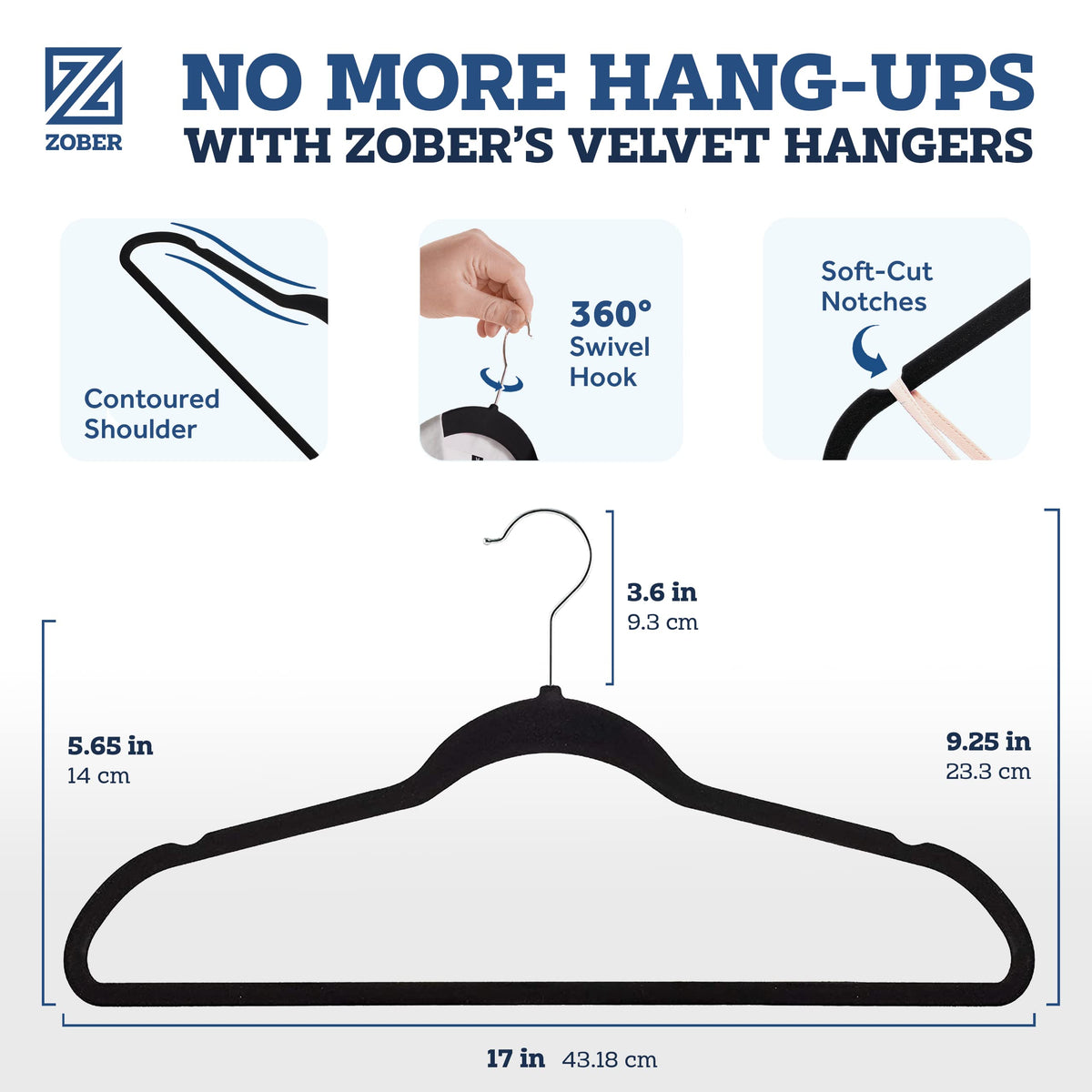 ZOBER Curved shoulder velvet hanger protects garment shape
