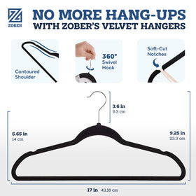 ZOBER Curved shoulder velvet hanger protects garment shape