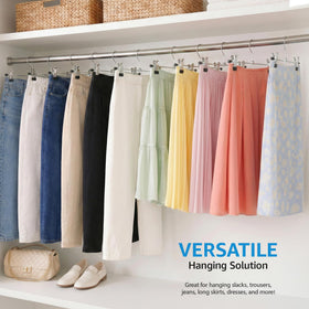 ZOBER garment hangers with clips keep pants and skirts neatly organized.