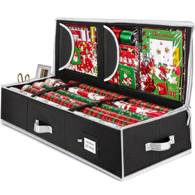 ZOBER gift wrap organizer front view: slim 40-inch design fits 24 rolls