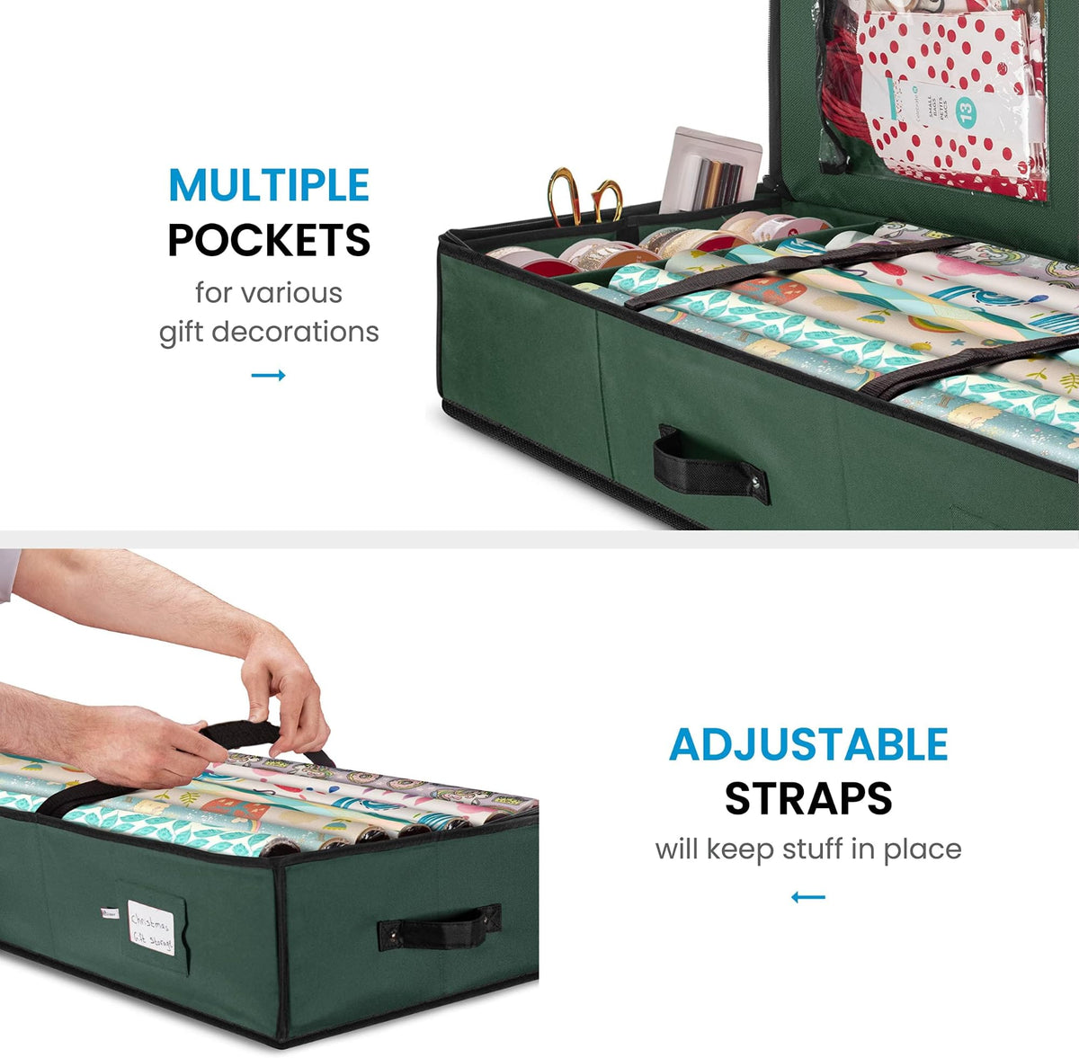 ZOBER Gift Wrap Organizer dual-zip closure ensures secure access to your materials.
