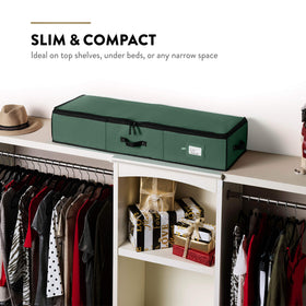 ZOBER Gift Wrap Organizer flat-packable design enables under-bed storage after holidays.