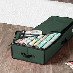 ZOBER Gift Wrap Organizer interior-pockets showcases bows and ribbons neatly organized.