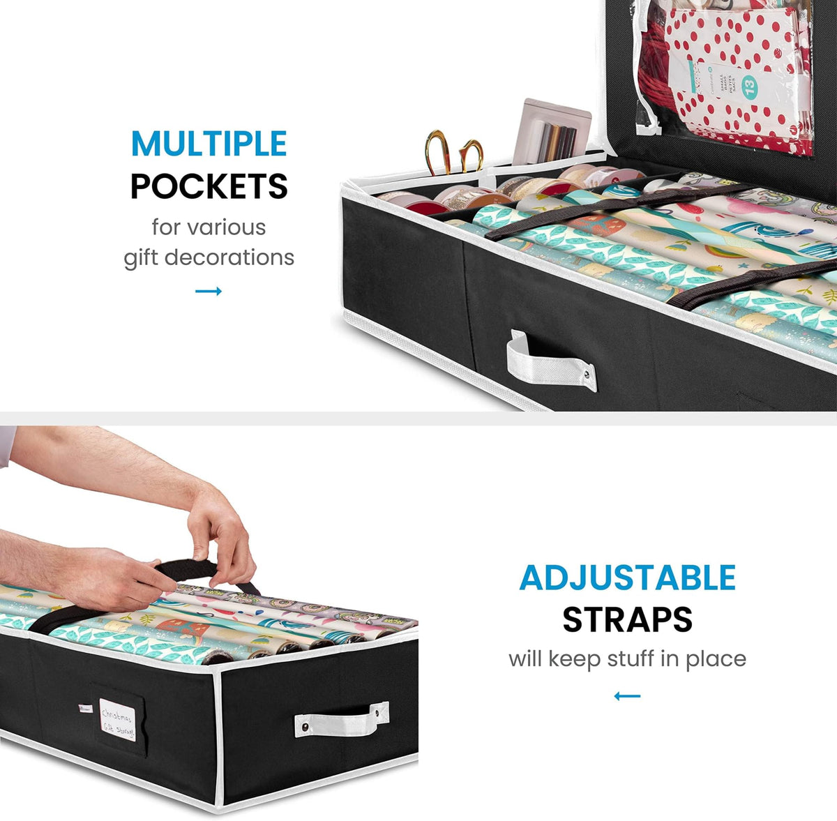 ZOBER gift wrap organizer interior pockets for bows and ribbons